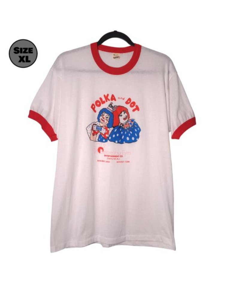 Vintage Polka And Dot Clowns Used Ringer Shirt (Xl, Single Stitch, New Jersey)